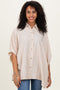 Cream/Black Striped Short Sleeve Collared Button Down Blouse