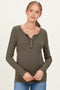 Olive Ribbed Long Sleeve Button Town Maternity Top
