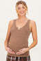 Mocha Ribbed Split Neck Maternity Tank Top