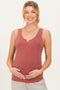 Rust Ribbed Split Neck Maternity Tank Top