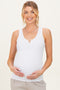 White Ribbed Split Neck Maternity Tank Top