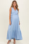 Light Blue Ribbed Sleeveless V-Neck Ruffle Tiered Maternity Maxi Dress