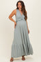 Sage Ribbed Sleeveless V-Neck Ruffle Tiered Maternity Maxi Dress