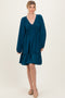 Dark Teal Long Sleeve V-Neck Tiered Midi Dress