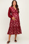 Burgundy Floral Lace Long Sleeve V-Neck Maternity Maxi Dress