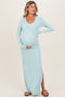 Mint Ribbed Long Sleeve Side Slit Maternity Maxi Dress