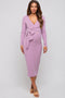 Plum Ribbed Long Sleeve Maternity Wrap Dress