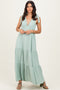Sage Shoulder Tie Ribbed Tiered Maxi Dress