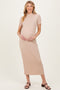 Taupe Ribbed Mock Neck Short Sleeve Maternity Midi Dress