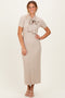Oatmeal Ribbed Knit Tie Neck Midi Dress