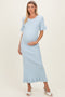 Sky Ribbed Knit Bow Back Ruffle Accent Maternity Dress