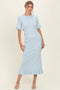 Sky Ribbed Knit Bow Back Ruffle Accent Dress