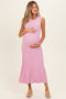 Pink Ribbed Knit Sleeveless Maternity Maxi Dress