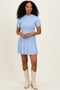 Blue Wide Rib Knit Short Sleeve Mini Dress