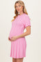 Pink Wide Rib Knit Short Sleeve Maternity Mini Dress