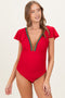 Red Crochet Accent Maternity One Piece Swimsuit