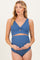 Blue Ribbed Twist Front Cutout Two Piece Maternity Swimsuit