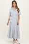 Light Blue Striped Cotton Button Down Maternity Maxi Dress