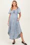 Light Blue Chambray Cinched Tie Bust Maternity Maxi Dress