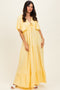 Yellow Woven Textured Flutter Sleeve V-Neck Tiered Maxi Dress