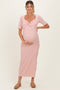 Cream/ Mauve Striped Knit Short Sleeve Maternity Maxi Dress