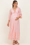 Light Pink Floral Lace 3/4 Ruffle Sleeve V-Neck Maternity Maxi Dress