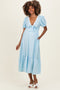 Light Blue Polka Dot Short Sleeve Lace V-Neck Ruffle Hem Maternity Maxi Dress