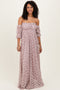 Taupe Floral Lace Off Shoulder Ruffle Sleeve Maxi Dress