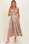 Mauve/ Blue Vintage Floral Sleeveless Tiered Maternity Maxi Dress