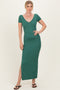 Forest Green Basic Ribbed Side Slit Midi Dress