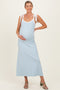 Light Blue Knit Contrast Shoulder Tie Maternity Dress