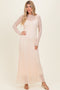 Beige Lace Mock Neck Long Sleeve Maxi Dress