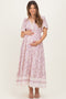 Lavender Floral Lace Trim Flutter Sleeve Maternity Maxi Dress