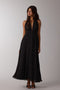 Black Polka Dot Halter Tie Open Back Maxi Dress