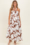 Brown Printed Halter Maternity Maxi Dress