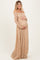 Gold Floral Lace Long Sleeve Off Shoulder Maternity Maxi Dress