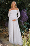 White Floral Lace Long Sleeve Off Shoulder Maternity Maxi Dress