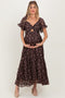 Brown Floral Stripe Twist Front Cutout Maternity Maxi Dress
