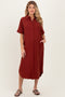 Brick Button Down Maternity Midi Shirt Dress