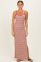Red Striped Ribbed Sleeveless Side Slit Maxi Dress