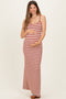Red Striped Ribbed Sleeveless Side Slit Maternity Maxi Dress
