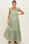 Green Floral Embroidered Smocked Maternity Maxi Dress