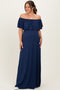 Navy Ruffle Off Shoulder Maternity Maxi Dress