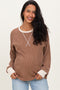 Brown Textured Rib Relaxed Fit Maternity Pullover Top