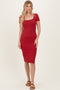 Red Square Neck Side Slit Midi Dress