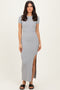 Heather Grey Short Sleeve High Slit Maxi Dress