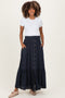 Navy Smocked Waist Button Detail Maternity Maxi Skirt