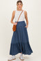 Dark Blue Smocked Waist Button Detail Maternity Maxi Skirt