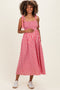 Red Gingham Smocked Shoulder Tie Maternity Midi Dress
