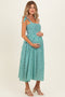Green Gingham Smocked Shoulder Tie Maternity Midi Dress